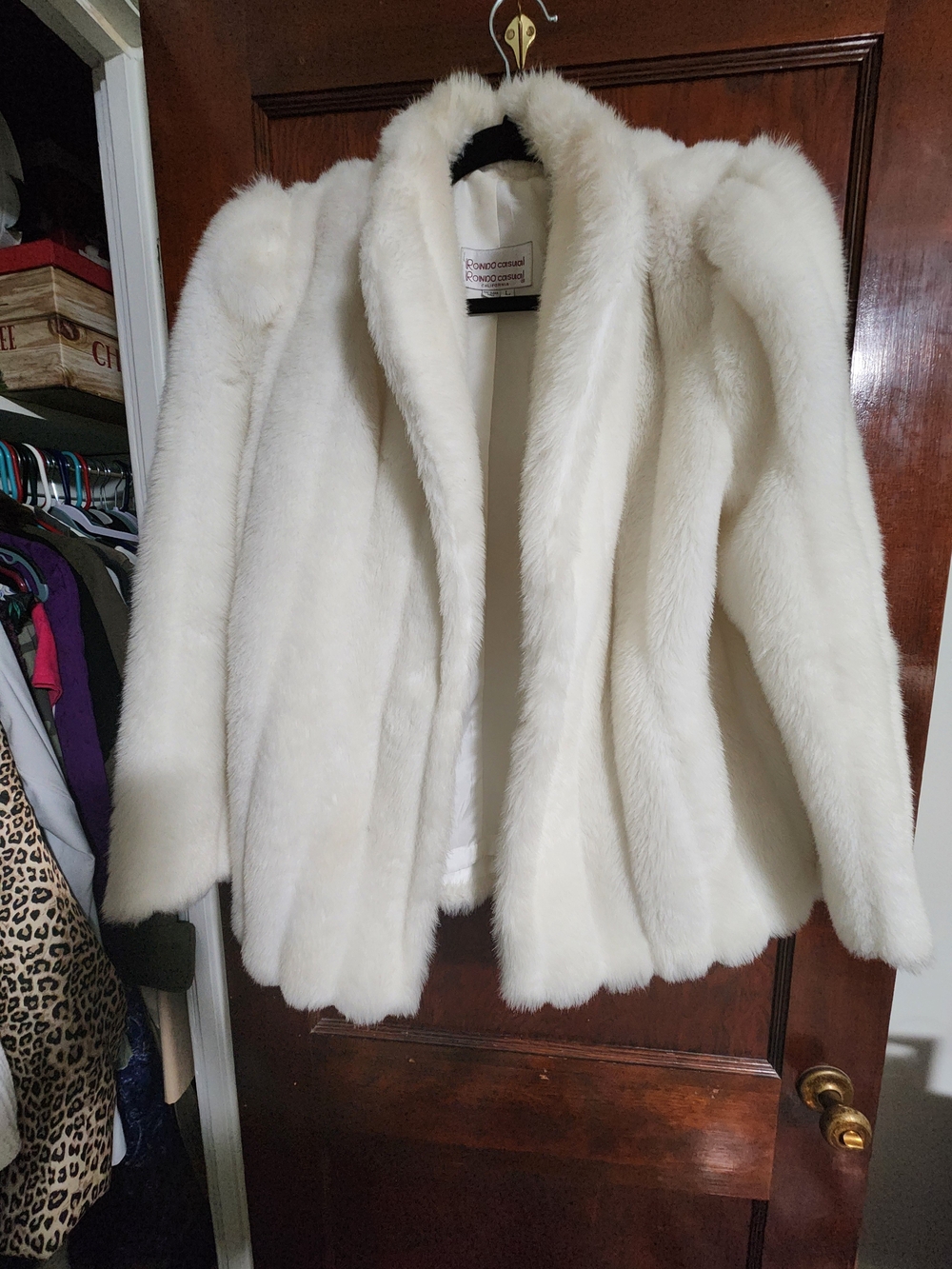 Vintage 80s Rondo Casual California Faux Fur Coat Cream White L Pristine